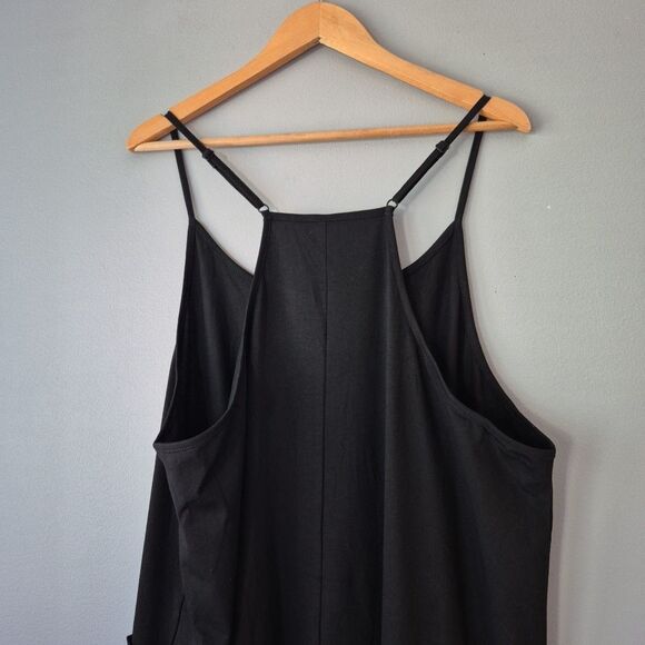 Deepself Black V Neck One Piece Halter Short Romper Pockets Womens 2XL - Picture 5 of 8